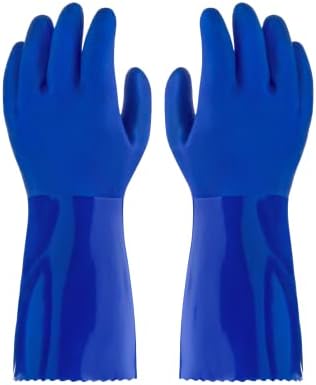 Ultimate Rubber PVC Gloves - Comfortable Cotton Lined Anti-Slip Durable Blue