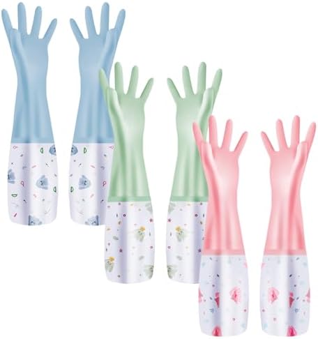 3Pcs Reusable Waterproof Dishwashing Gloves with Cotton Lined