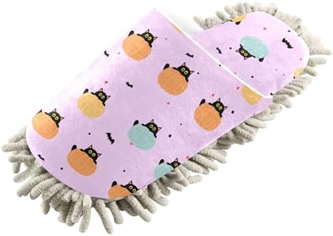 Burbuja Black Cats Peeking From Pumpkins Mop Slippers for Women Men