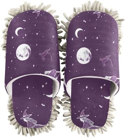 FLildon Microfiber Cleaning Slippers Halloween Witch Washable Mop Shoes for Men Women
