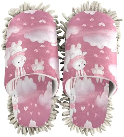 Bulletgxll Cute Rabbits Cleaning Slippers Washable Mop Slippers for Men Women