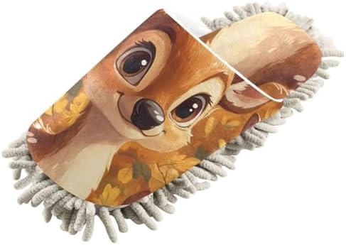 FLildon Microfiber Cleaning Slippers Cartoon Deer Mop Shoes for Men Women