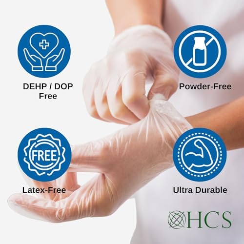 HCS Vinyl Gloves Clear Latex-Free Disposable Exam Gloves