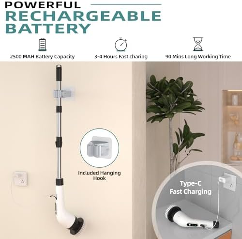 Electric Spin Scrubber with 8 Replacement Heads and 3 Speed Settings