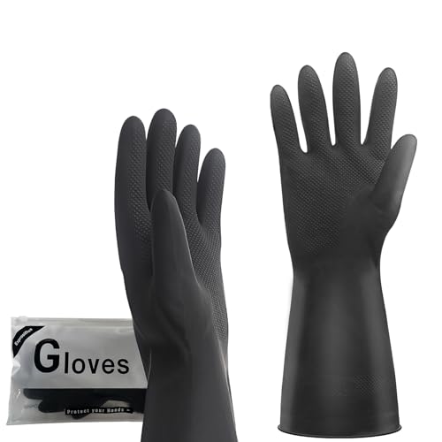 Exprosiflux 3 Pairs Heavy Duty Rubber Cleaning Gloves Black Reusable