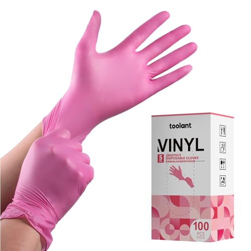 OriStout Pink Vinyl Gloves for Women - 100 Pack