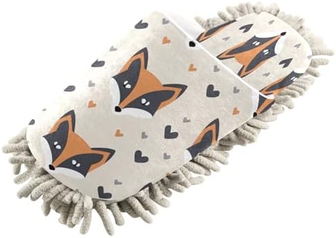 Fox Pattern with Hearts Microfiber Cleaning Slippers