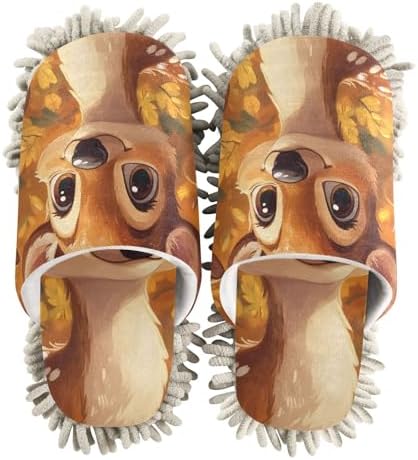 FLildon Microfiber Cleaning Slippers Cartoon Deer Mop Shoes for Men Women