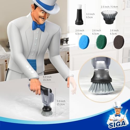 MRSIGA Electric Spin Scrubber with 5 Brushes