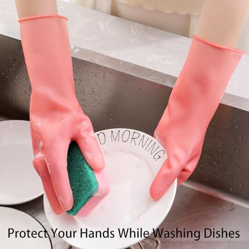 3 Pairs Natural Rubber Dishwashing Gloves for Hand Protection