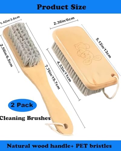 Ganganmax 2Pack Scrub Brush Set -Wood Handle Cleaning Tools for ShoesFabricBathroom