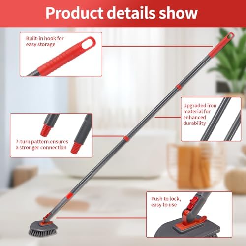 Hohoky Tile Tub Scrubber Brush No Scratch with 4 Heads and 51 Handle
