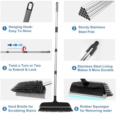 ITTAR 2-in-1 Scrub Brush with 53 Long Handle - Black