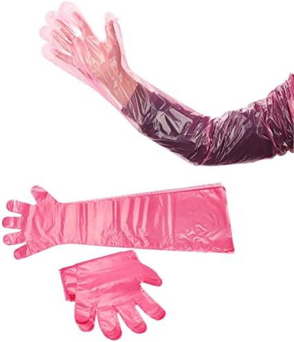 Disposable Long Plastic Gloves 50 Pcs Red 355 Inch