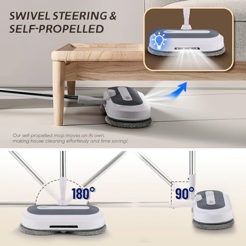 Hapyvergo Cordless Spin Mop with Water Sprayer and LED Light