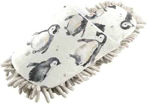 White Cute Penguins Mop Slippers for Home Floors
