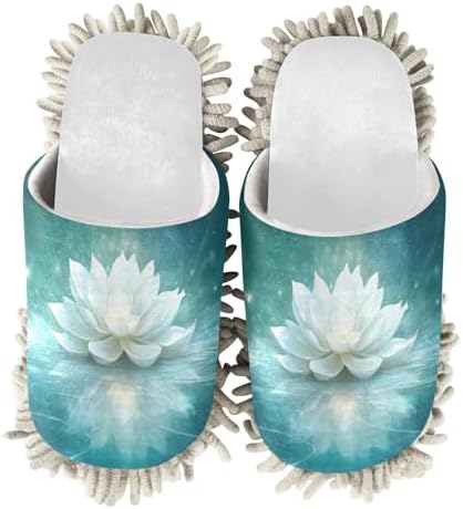 RunningBear White Flowers Lotus Mop Slippers 1
