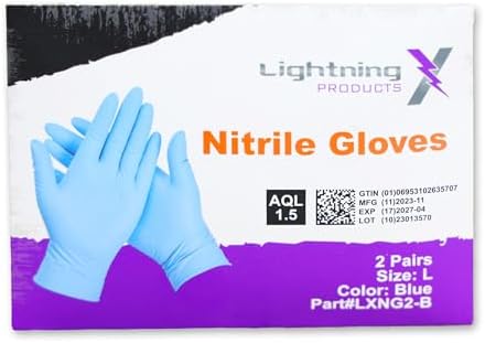 Lightning X Blue Nitrile Gloves Large 100 Gloves 25 Carded Packs