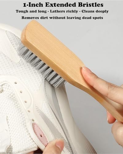 Ganganmax 2Pack Scrub Brush Set -Wood Handle Cleaning Tools for ShoesFabricBathroom