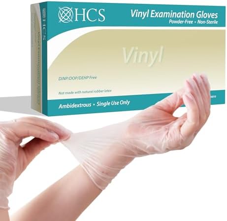 HCS Vinyl Gloves Clear Latex-Free Disposable Exam Gloves