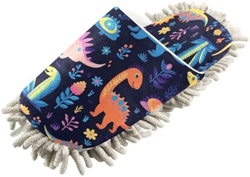 Colorful Dinosaurs Cleaning Slippers Mop Pad Reusable