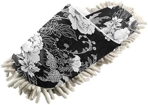 Zhirexin Black White Flowers Cleaning Slippers