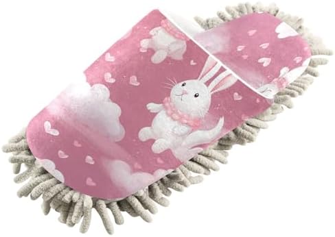 Bulletgxll Cute Rabbits Cleaning Slippers Washable Mop Slippers for Men Women