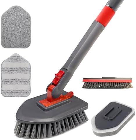 Hohoky Tile Tub Scrubber Brush No Scratch with 4 Heads and 51 Handle