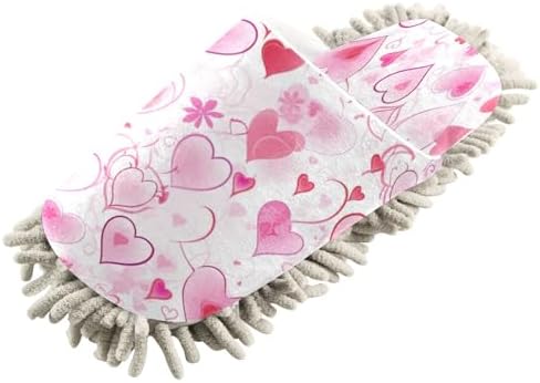 Bulletgxll Valentine Heart Mop Slippers - Soft Washable Unisex