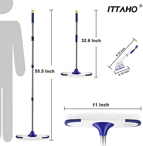 ITTAHO Floor Scrub Brush with 53 Long Handle - Deck Grout Cleaner Set