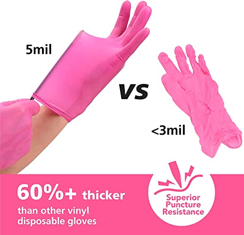 OriStout Pink Vinyl Gloves for Women - 100 Pack