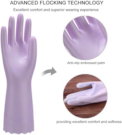 Bamllum Rubber Dishwashing Gloves - 2 Pairs Non-Slip Reusable