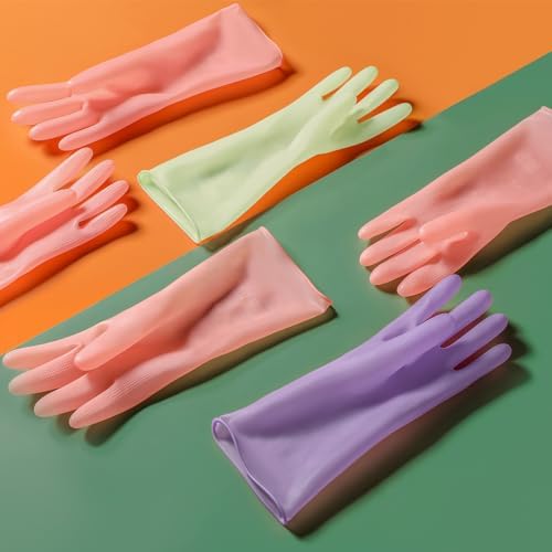 3 Pairs Natural Rubber Dishwashing Gloves for Hand Protection