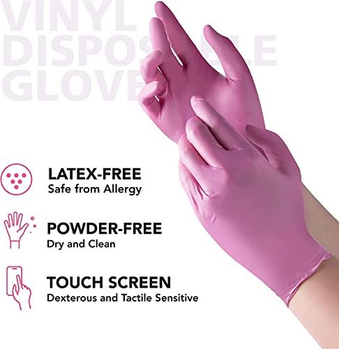 OriStout Pink Vinyl Gloves for Women - 100 Pack