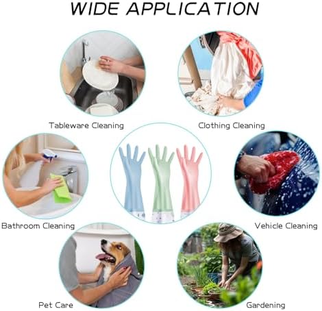 3Pcs Reusable Waterproof Dishwashing Gloves with Cotton Lined