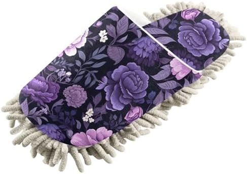 RunningBear Beautiful Leaves Purple Florals Mop Slippers 1