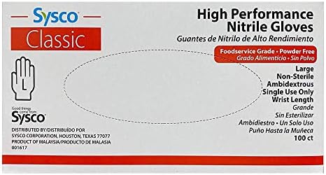 Sysco High Performance Nitrile Gloves Powder Free 100 Count