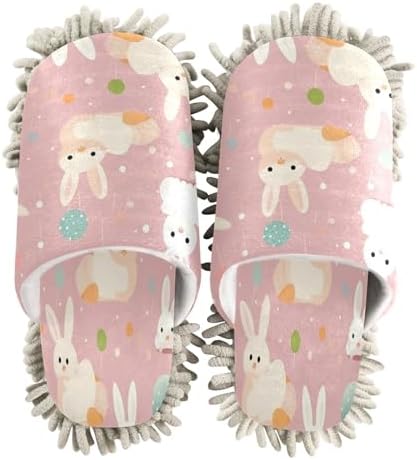 Pink Bunnies Mopping Slippers Washable Microfiber Cleaning Slippers