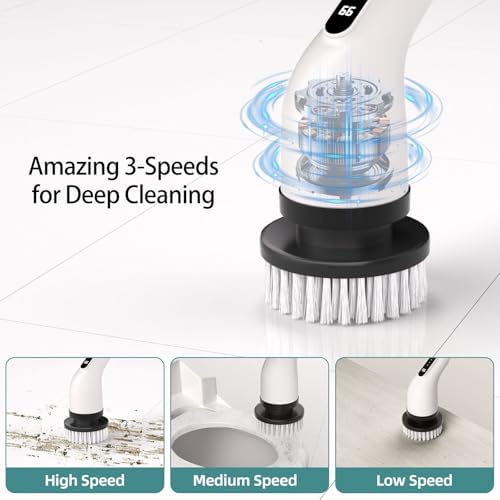 Electric Spin Scrubber with 8 Replacement Heads and 3 Speed Settings
