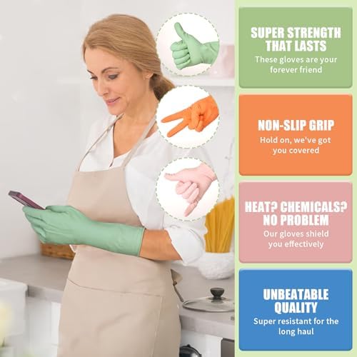 LYKACATT Reusable Rubber Dish Washing Gloves 3 Pair Non-Slip Kitchen Use
