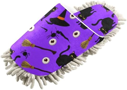 Burbuja Cats Witch Hats Microfiber Dust Mop Slippers for Women Men