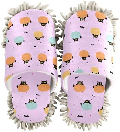 Burbuja Black Cats Peeking From Pumpkins Mop Slippers for Women Men