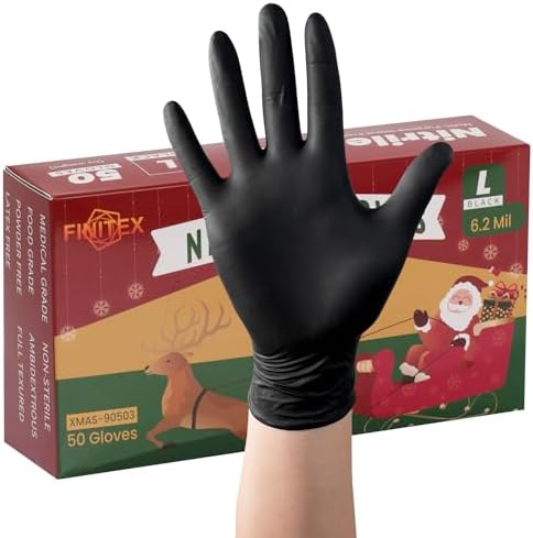 FINITEX Black Nitrile 62mil 50PCS Powder Free Gloves