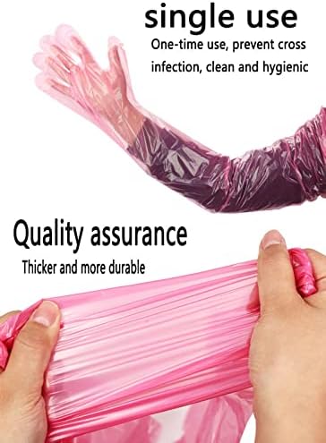 Disposable Long Plastic Gloves 50 Pcs Red 355 Inch