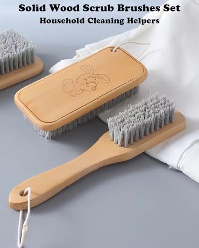 Ganganmax 2Pack Scrub Brush Set -Wood Handle Cleaning Tools for ShoesFabricBathroom