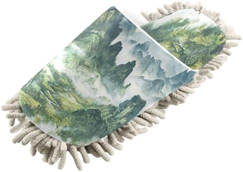 Zhirexin Dark Green Cleaning Mop Slippers for Men Women