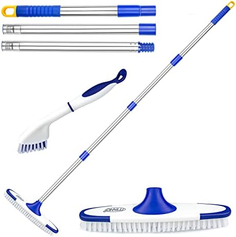 ITTAHO Floor Scrub Brush with 53 Long Handle - Deck Grout Cleaner Set