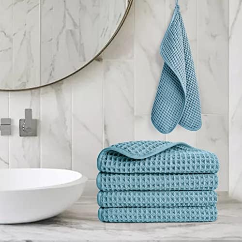 POLYTE Microfiber Lint Free Washcloth 13x13in 4 Pack Green Waffle Weave