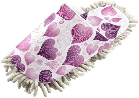 RunningBear Purple Hearts Mop Slippers for Cleaning