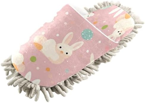 Pink Bunnies Mopping Slippers Washable Microfiber Cleaning Slippers